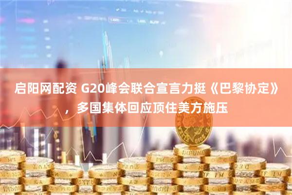 启阳网配资 G20峰会联合宣言力挺《巴黎协定》，多国集体回应顶住美方施压